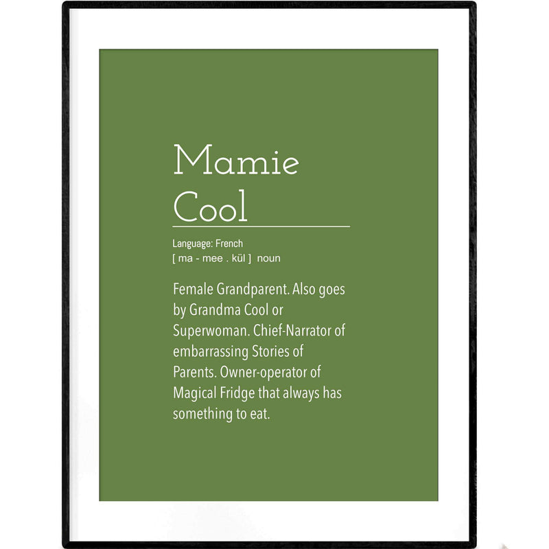 Definition: Grandma Cool | Green and White Typography Poster - Poster from Ainsi Hardi Paris France