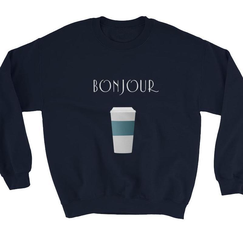 Bonjour Coffee Dark Blue Sweatshirt - Women's Sweatshirt from Ainsi Hardi Paris France