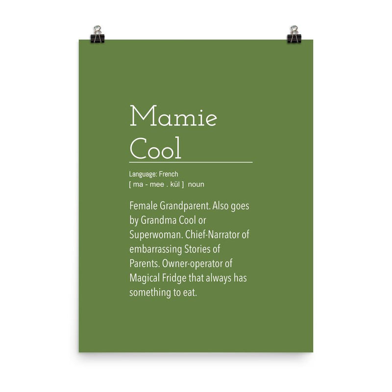 Definition: Grandma Cool | Green and White Typography Poster - Poster from Ainsi Hardi Paris France