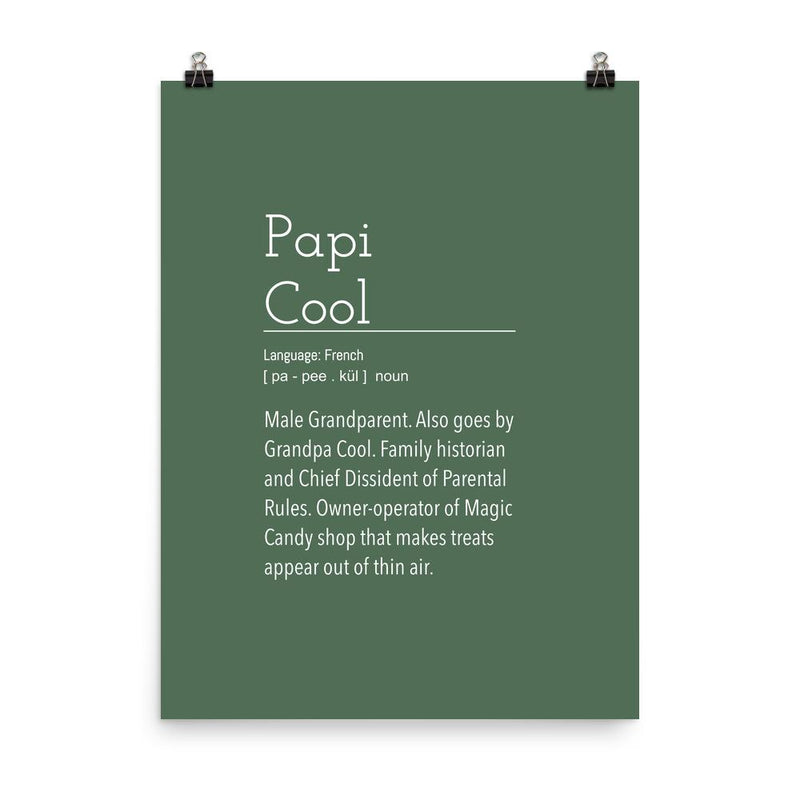 Definition: Grandpa Cool | Dark Green and White Typography Poster - Poster from Ainsi Hardi Paris France