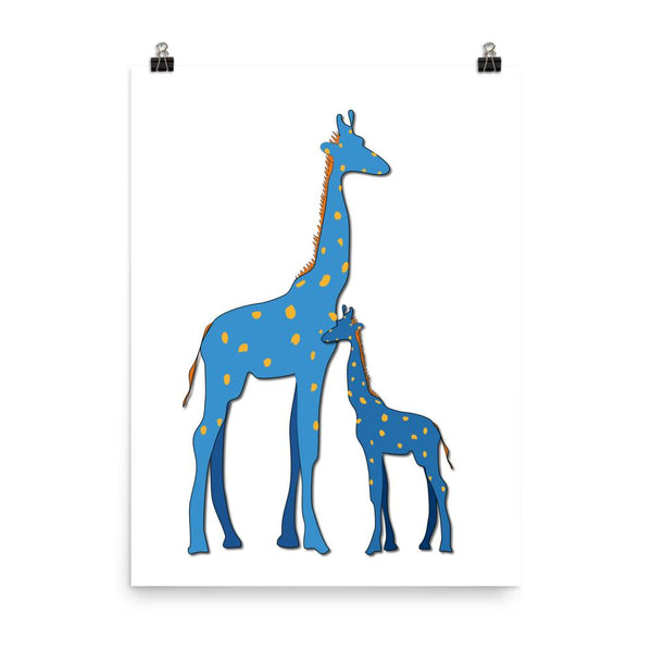 Blue Giraffe | Parent and Baby Giclée Print - Poster from Ainsi Hardi Paris France